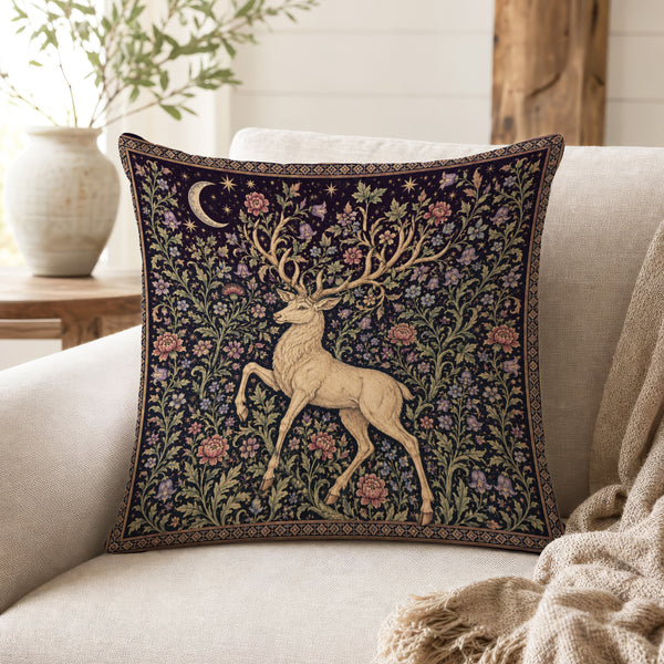 Moonlit Stag – Medieval Woodland Pillow