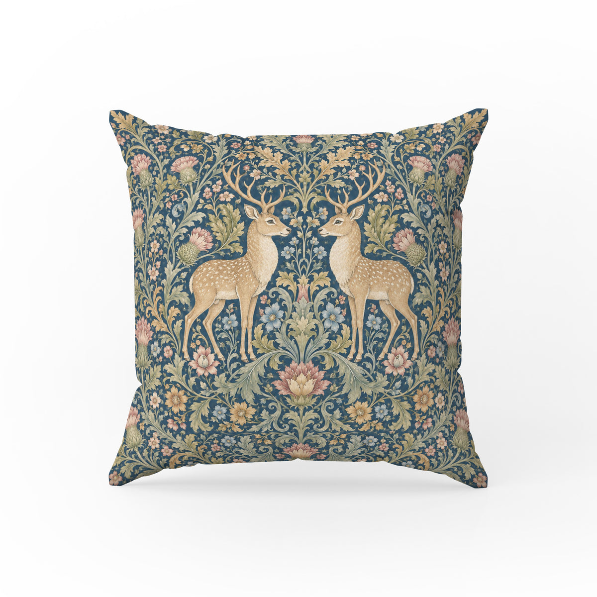 Thistle Stags – Floral Woodland Deer Pillow Main image