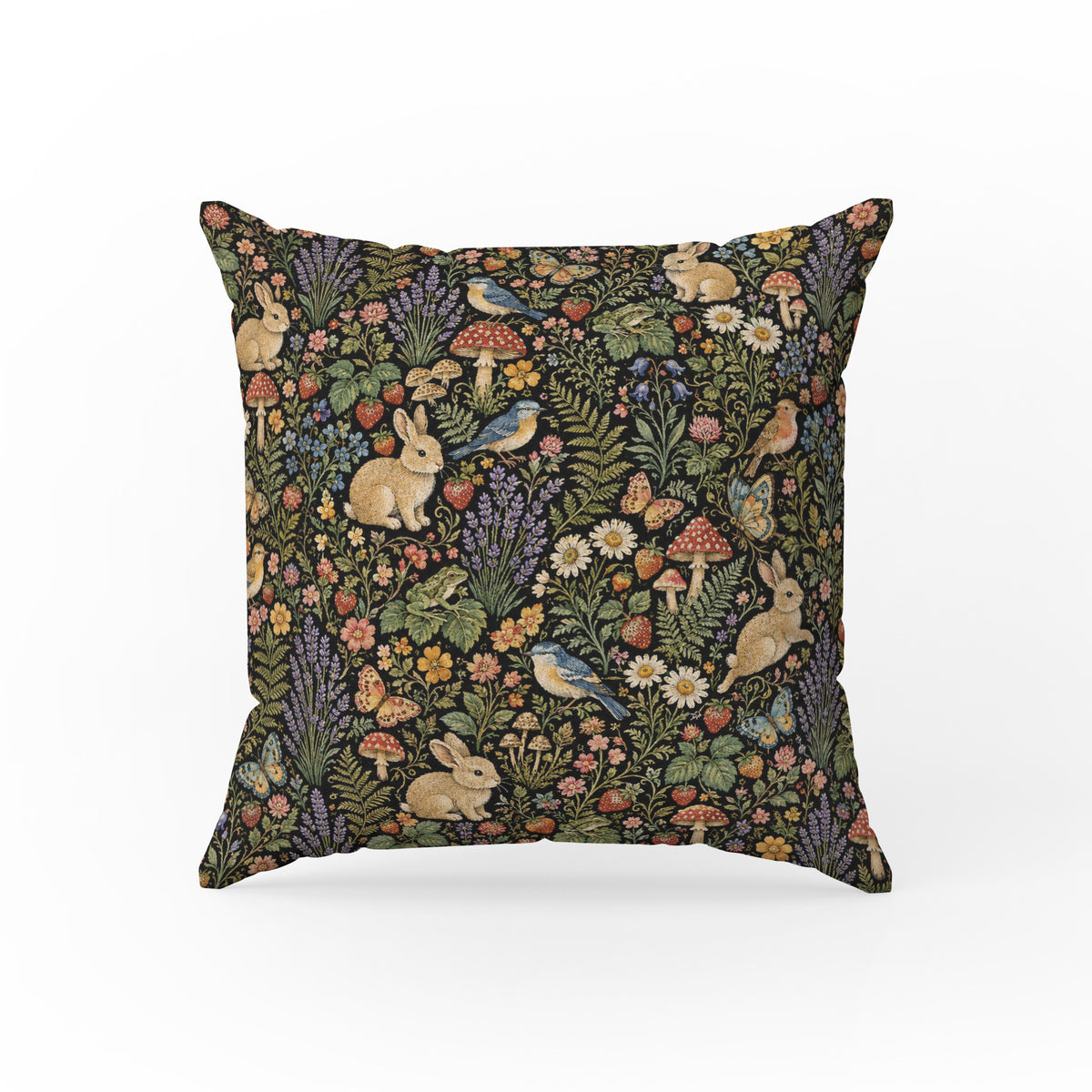 Black Forest Menagerie – Rabbit & Mushroom Pillow Main image