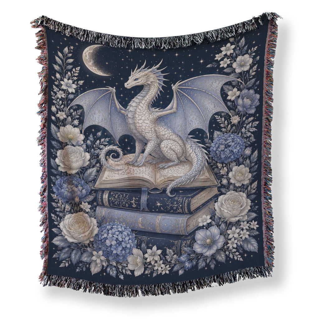 Silver Moon Dragon & Books Blanket