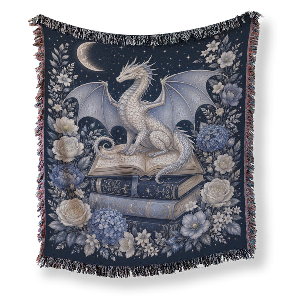 Silver Moon Dragon & Books Blanket