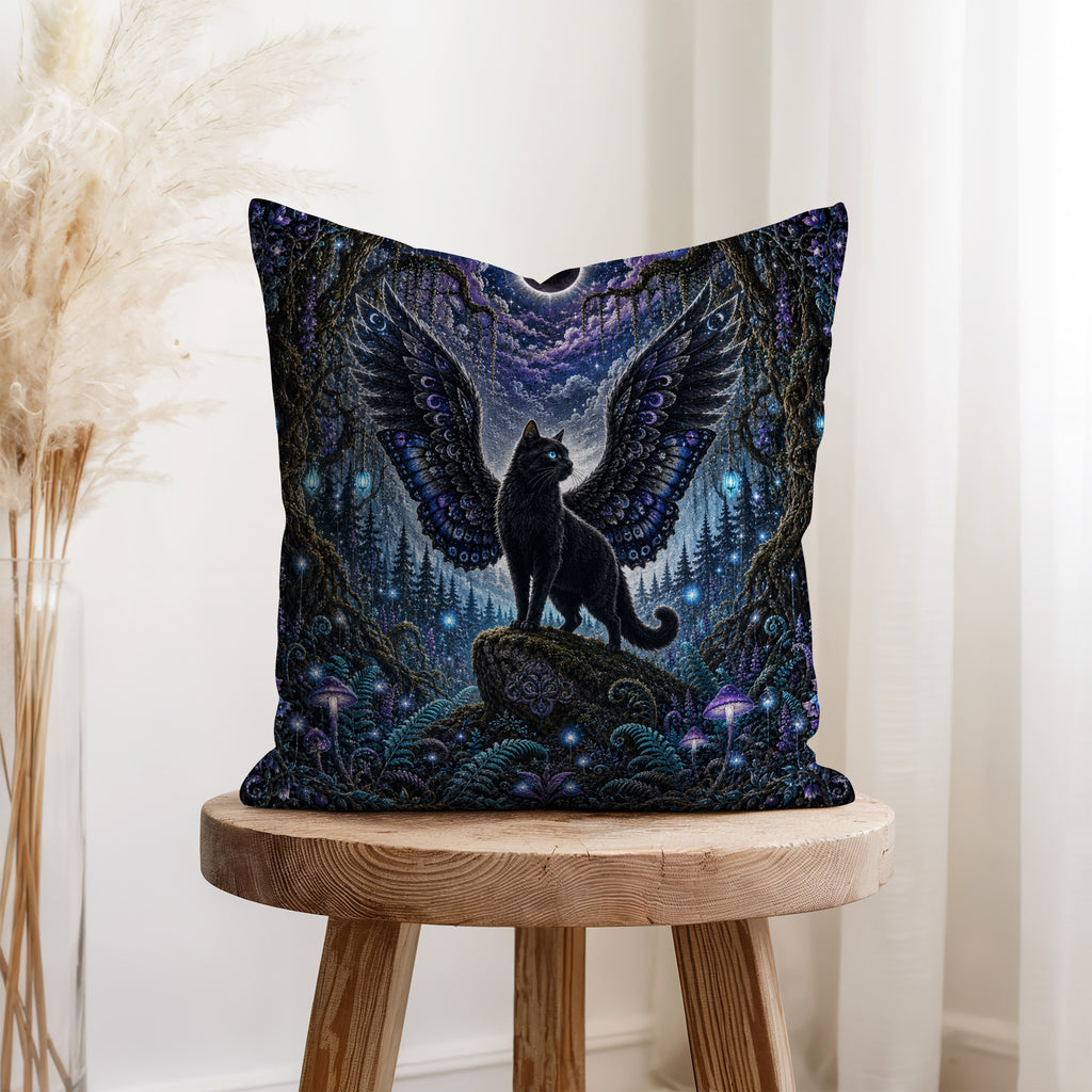 Eclipse Familiar – Winged Black Cat Pillow