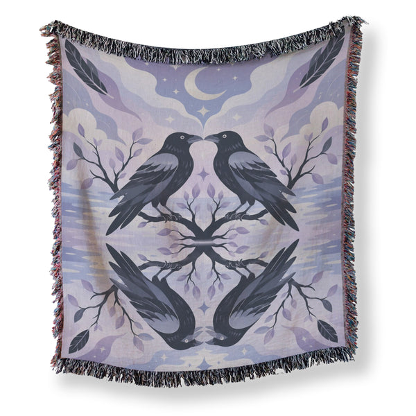 Moonlit Raven Reflection Blanket