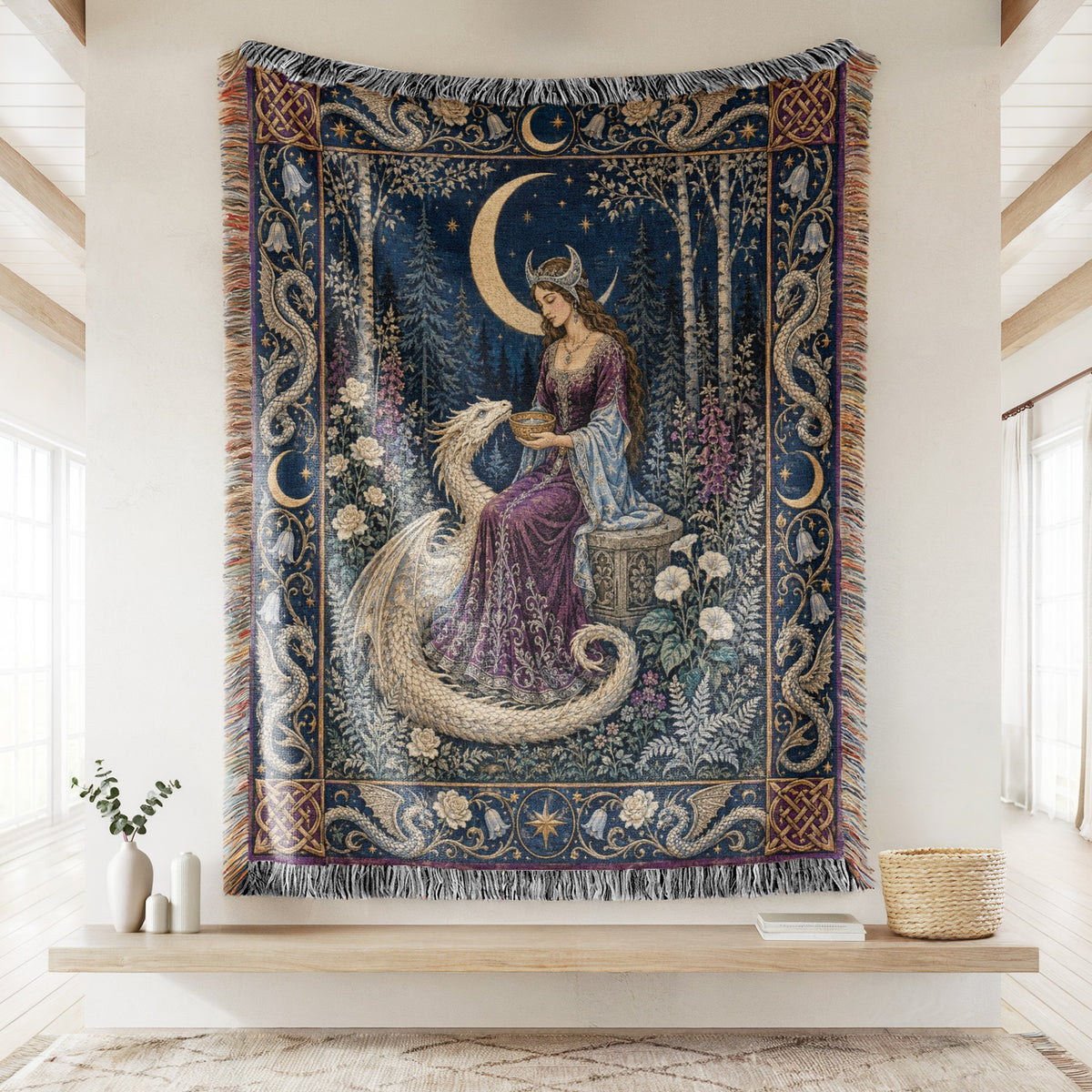 The Moonlit Dragon Maiden Blanket