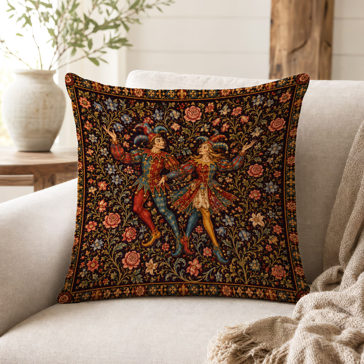 The Court Jesters – Medieval Tapestry Pillow