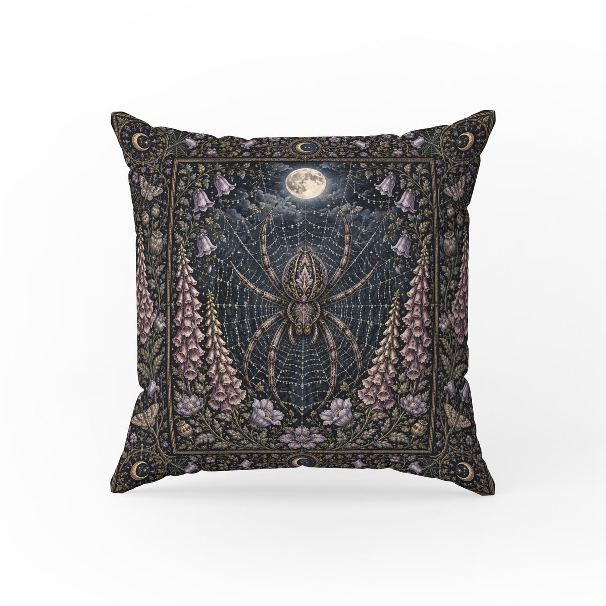 Moonweb – Gothic Spider Floral Pillow Main image