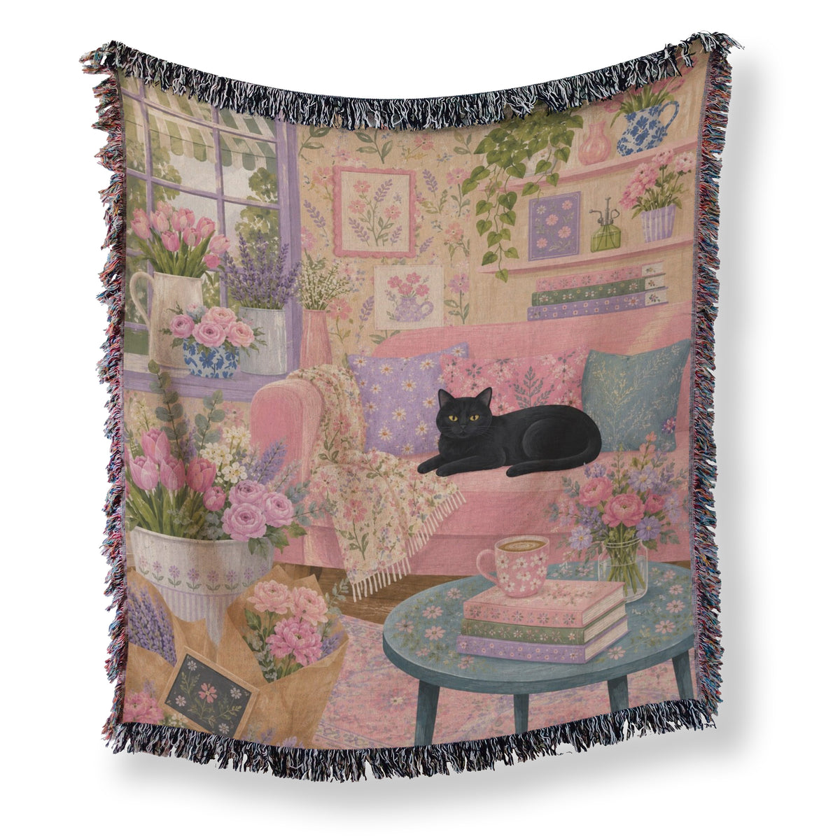 Pink Cottage Black Cat Blanket