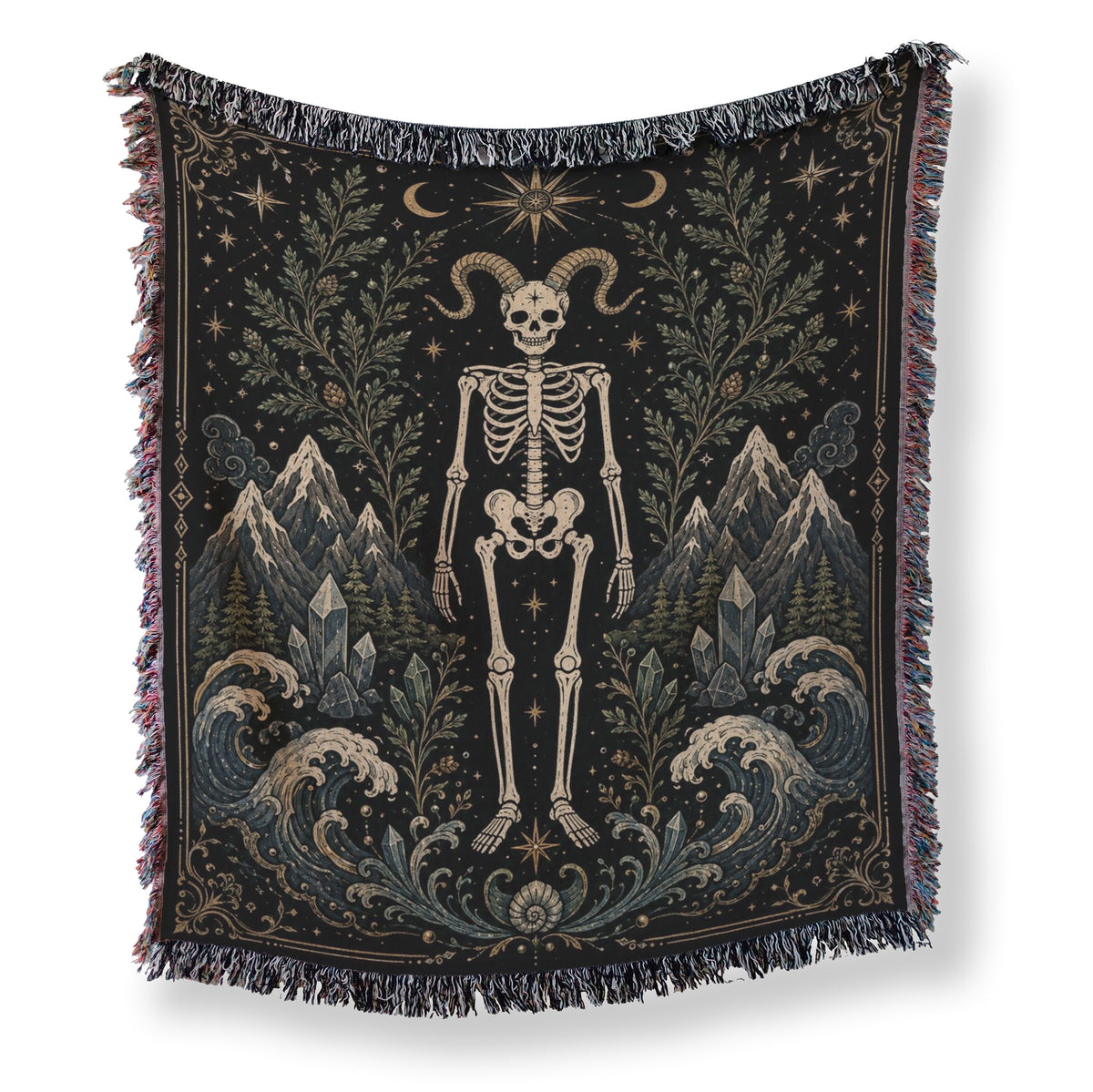 Capricorn Mountain & Sea – Gothic Skeleton Zodiac Blanket Main image