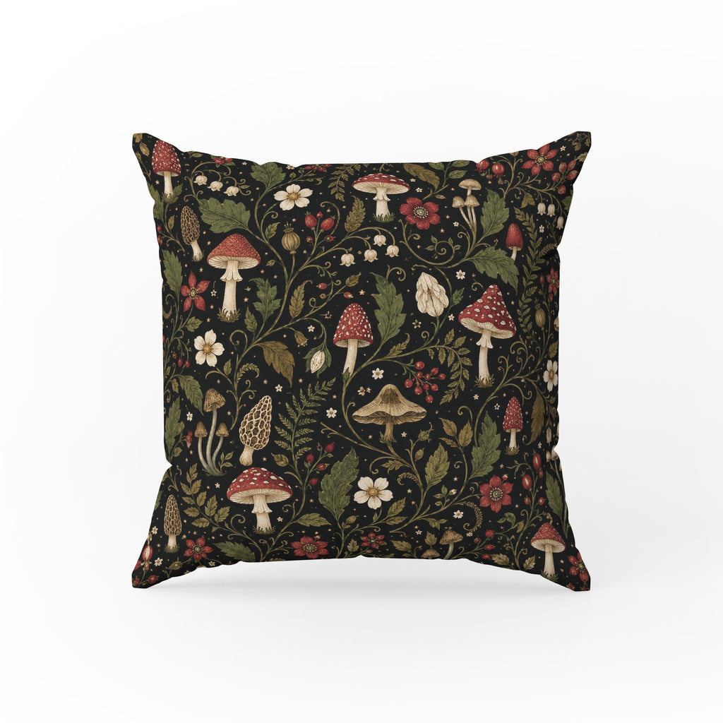 Toadstool Garden – Woodland Mushroom Floral Pillow