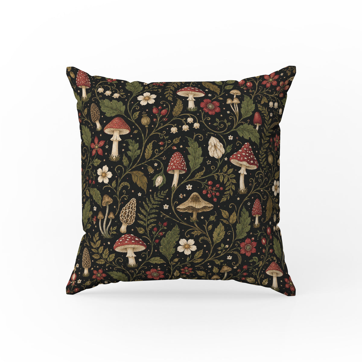 Toadstool Garden – Woodland Mushroom Floral Pillow