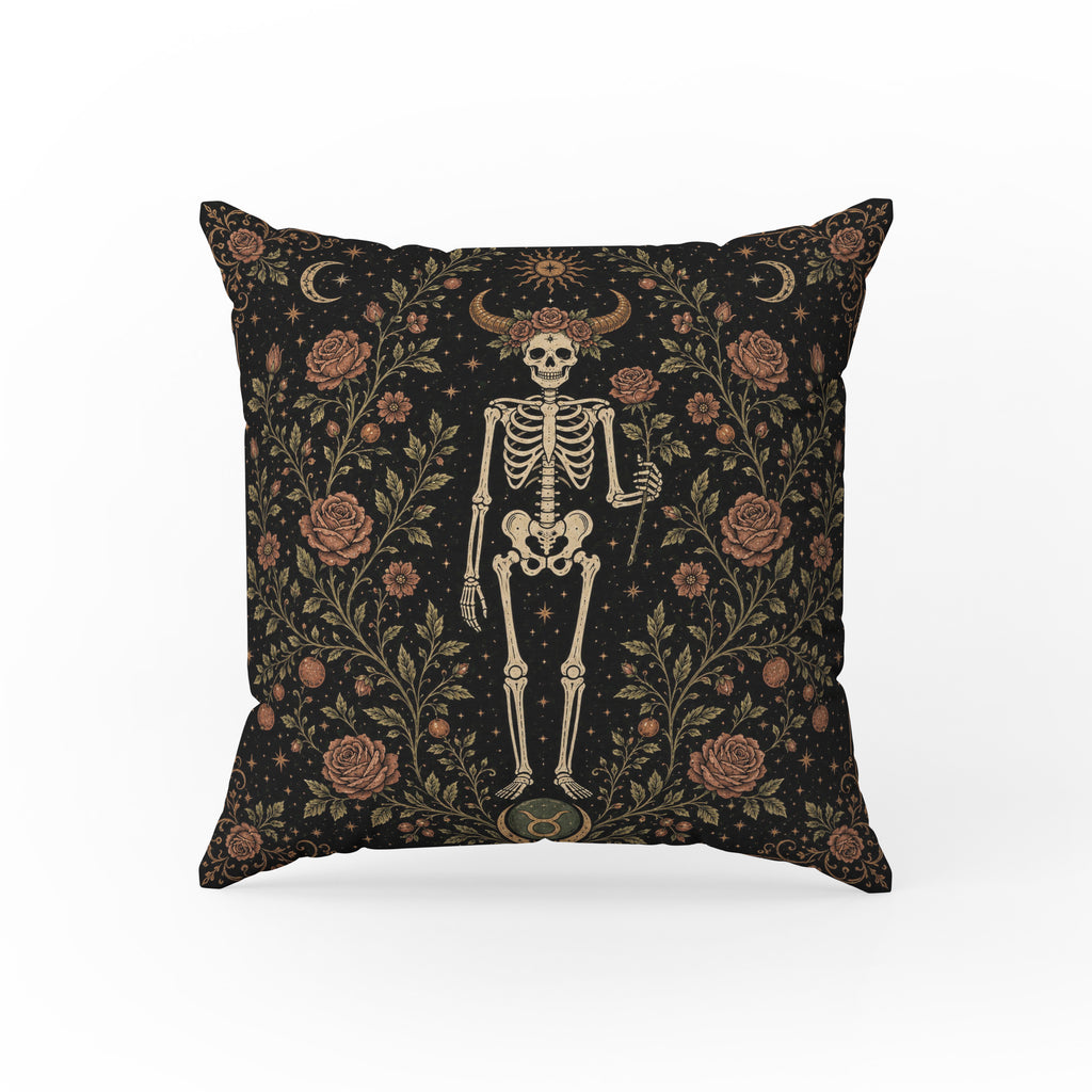 The Rose-Crowned Bull – Taurus Gothic Zodiac Pillow