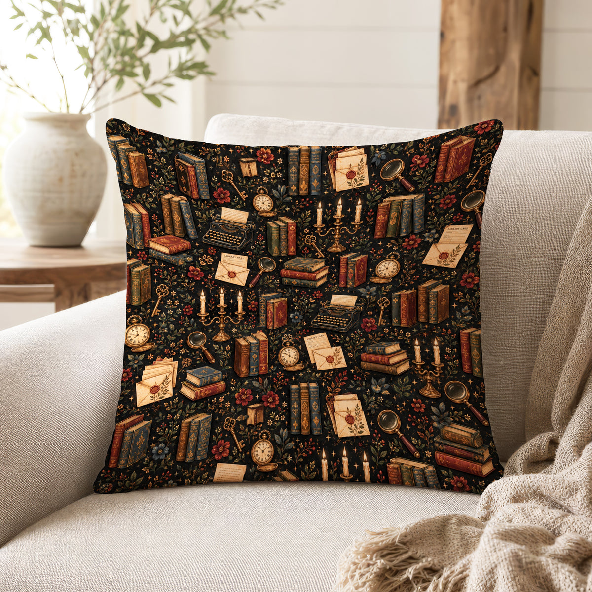 The Scholar’s Study – Dark Academia Library Pillow