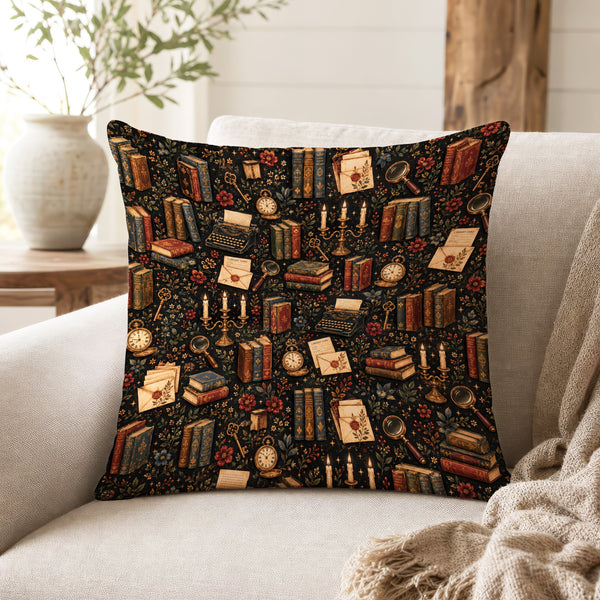 The Scholar’s Study – Dark Academia Library Pillow