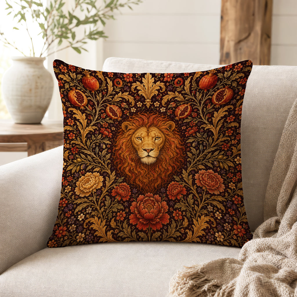 The Lion of Pomegranates – Medieval Floral Pillow