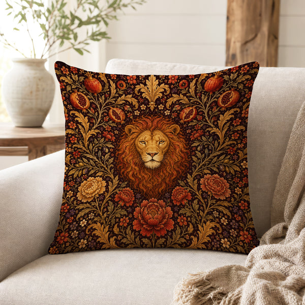 The Lion of Pomegranates – Medieval Floral Pillow