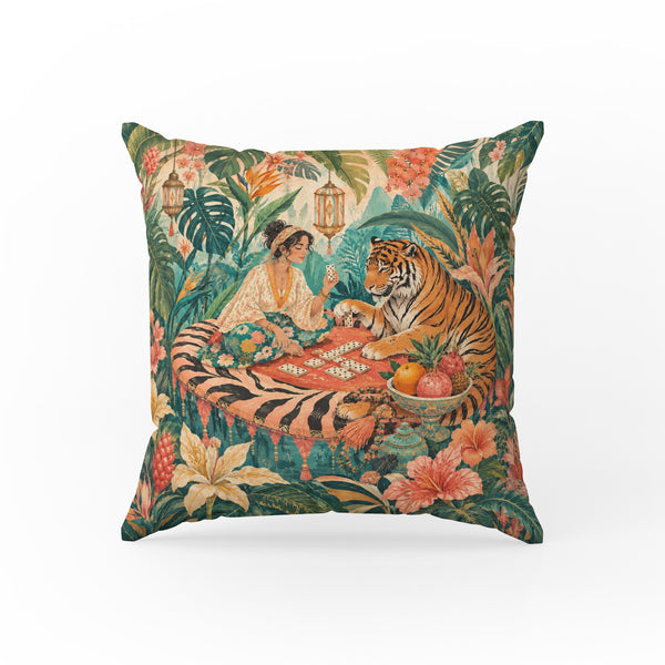 The Tiger’s Card Table – Tropical Fantasy Pillow