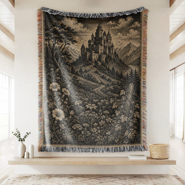 The Shadowed Mountain Castle Blanket