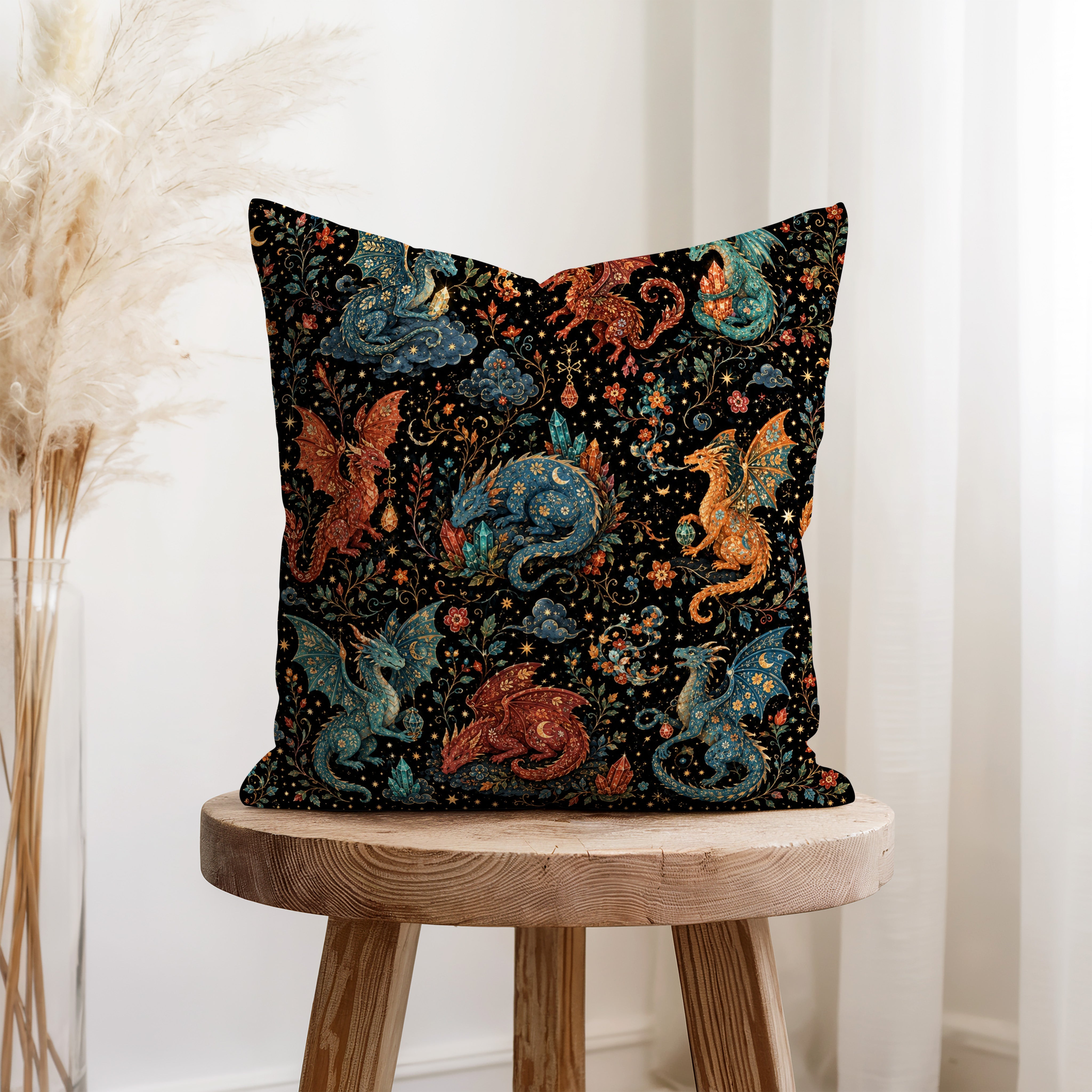 Celestial Dragon Garden – Whimsical Fantasy Pillow Secondary image