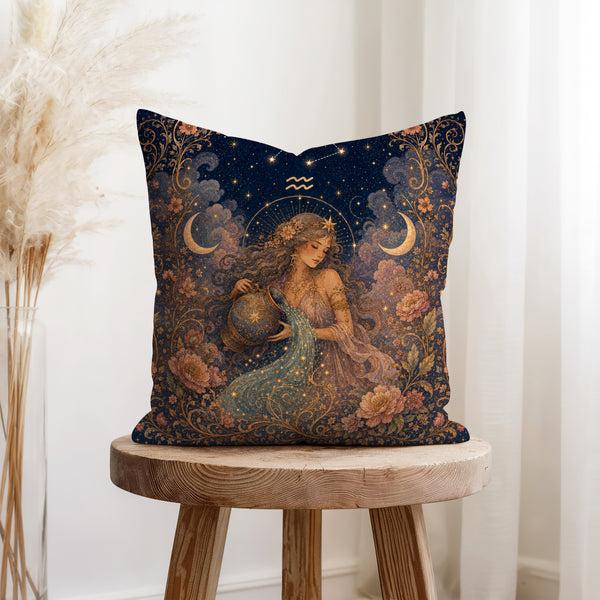 The Starry Water Bearer – Aquarius Zodiac Pillow