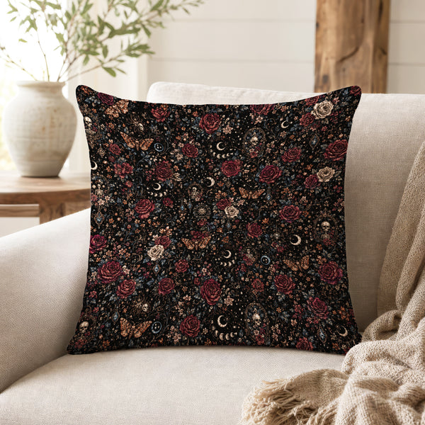 Crimson Nocturne – Gothic Rose & Moon Pillow