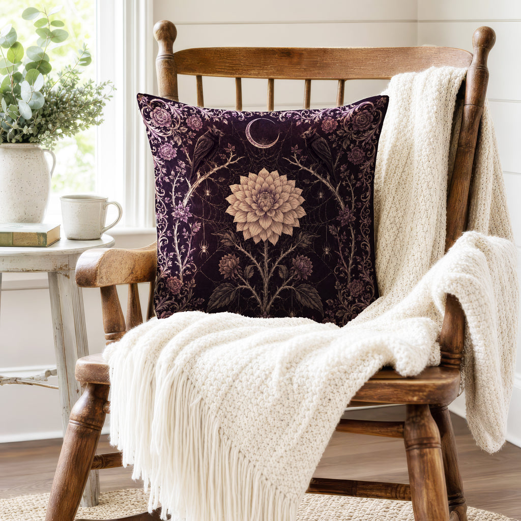 Raven Moon – Gothic Botanical Pillow