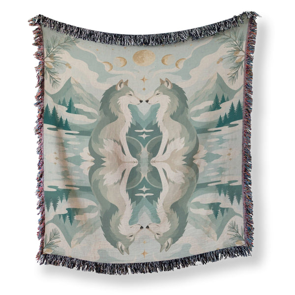 Moonlit Wolf Reflection Blanket