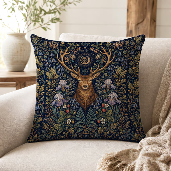 The Crowned Stag – Medieval Botanical Pillow