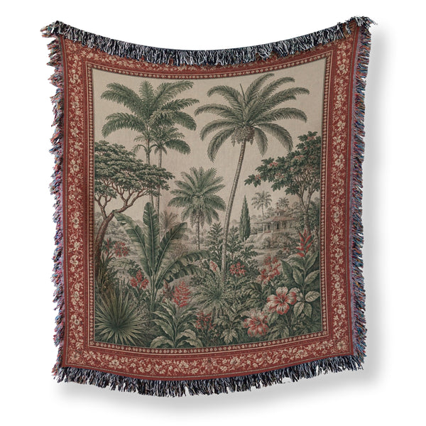 Crimson Palm Garden Blanket