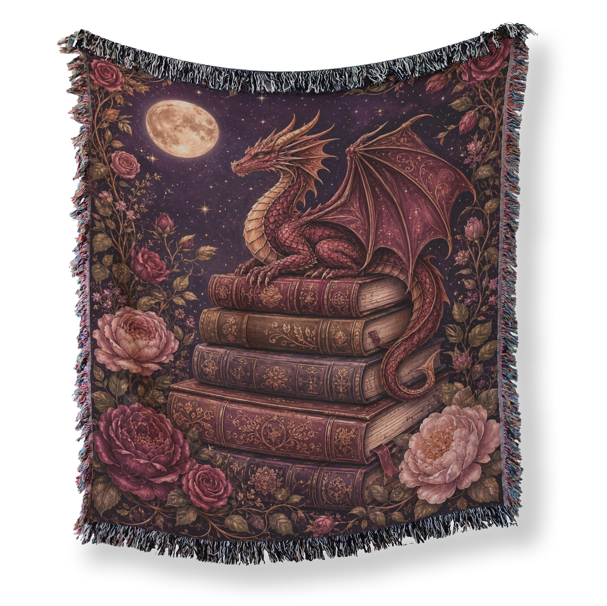 Crimson Rose Dragon Library Blanket