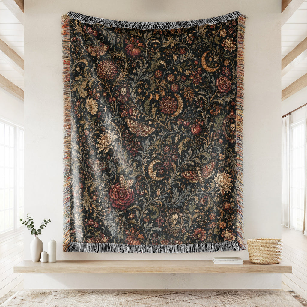 Midnight Moths & Roses Blanket