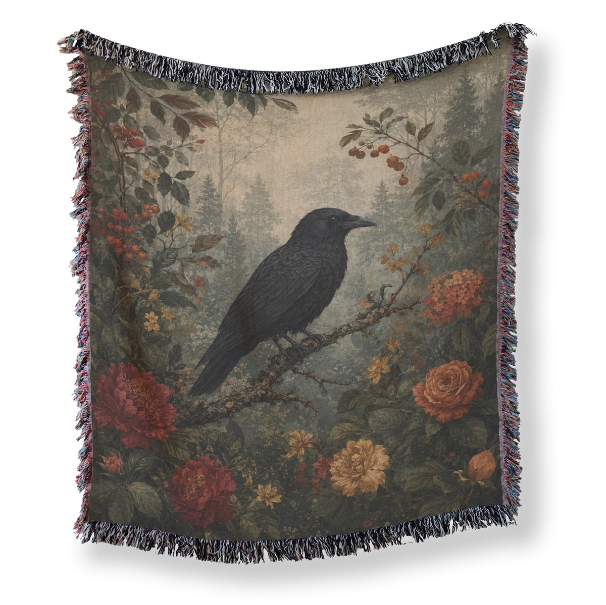 Autumn Raven Floral Blanket