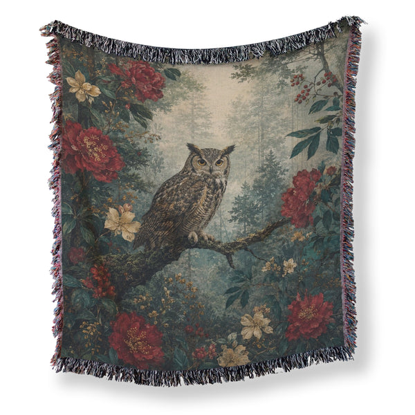 Red Peony Owl Blanket
