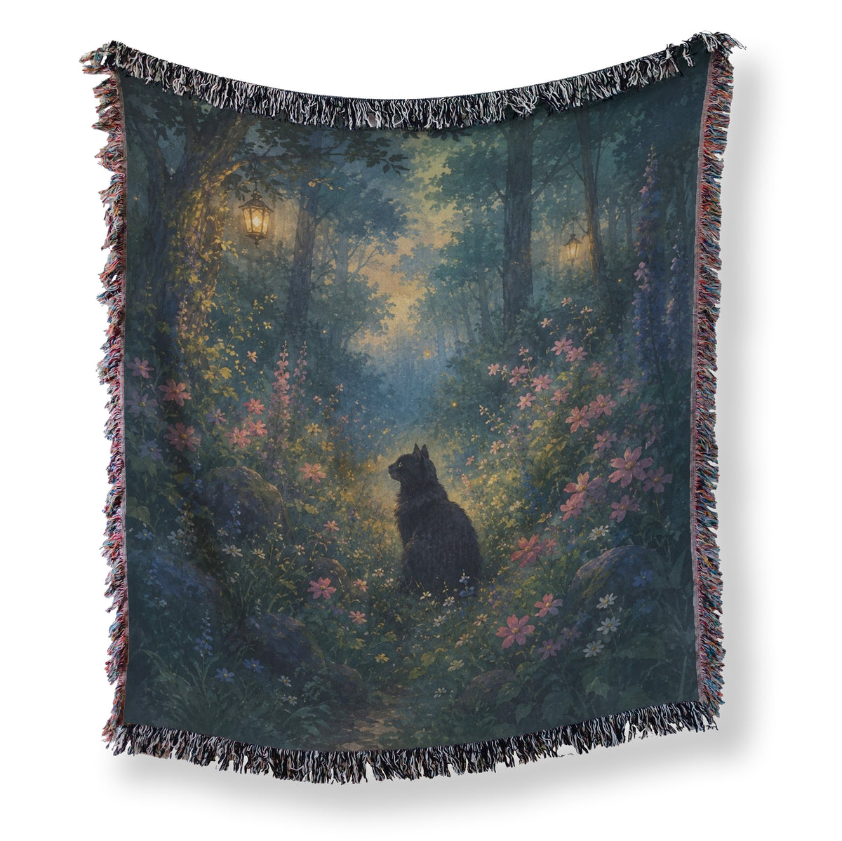 Lantern Forest Black Cat Blanket