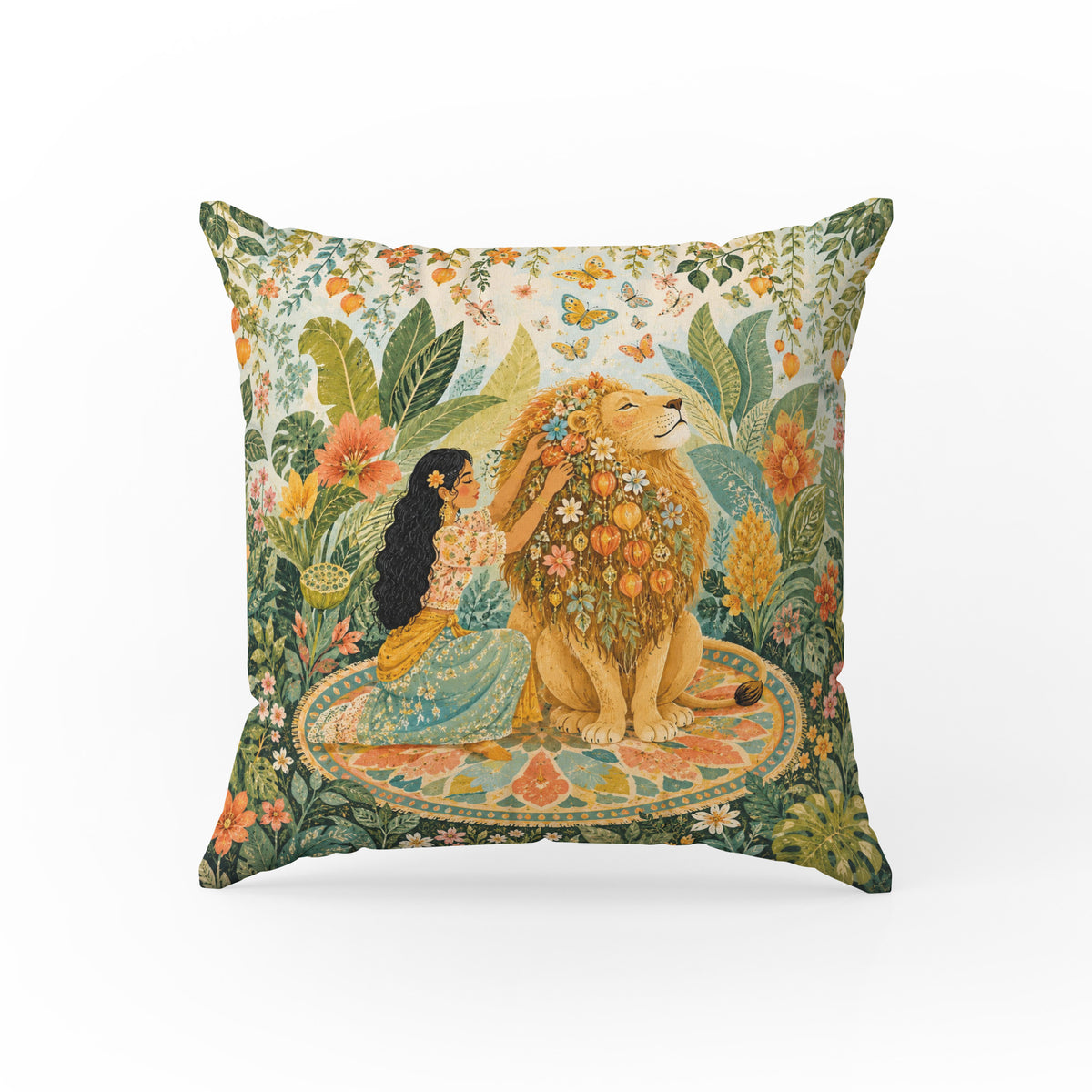 Lion in Bloom – Botanical Animal Pillow Main image