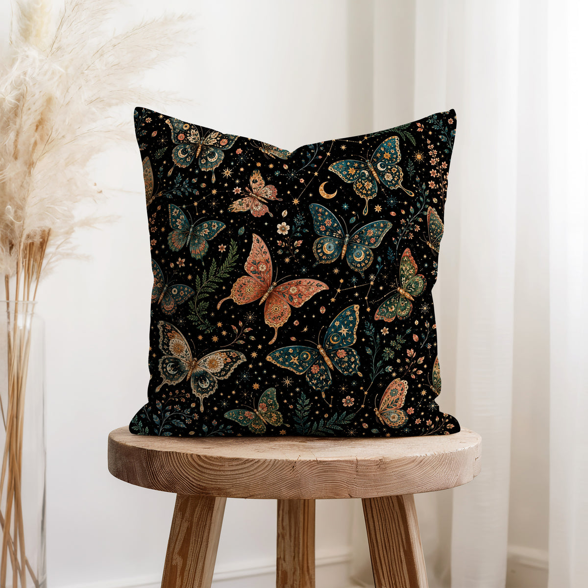 Starlight Butterflies – Celestial Botanical Pillow