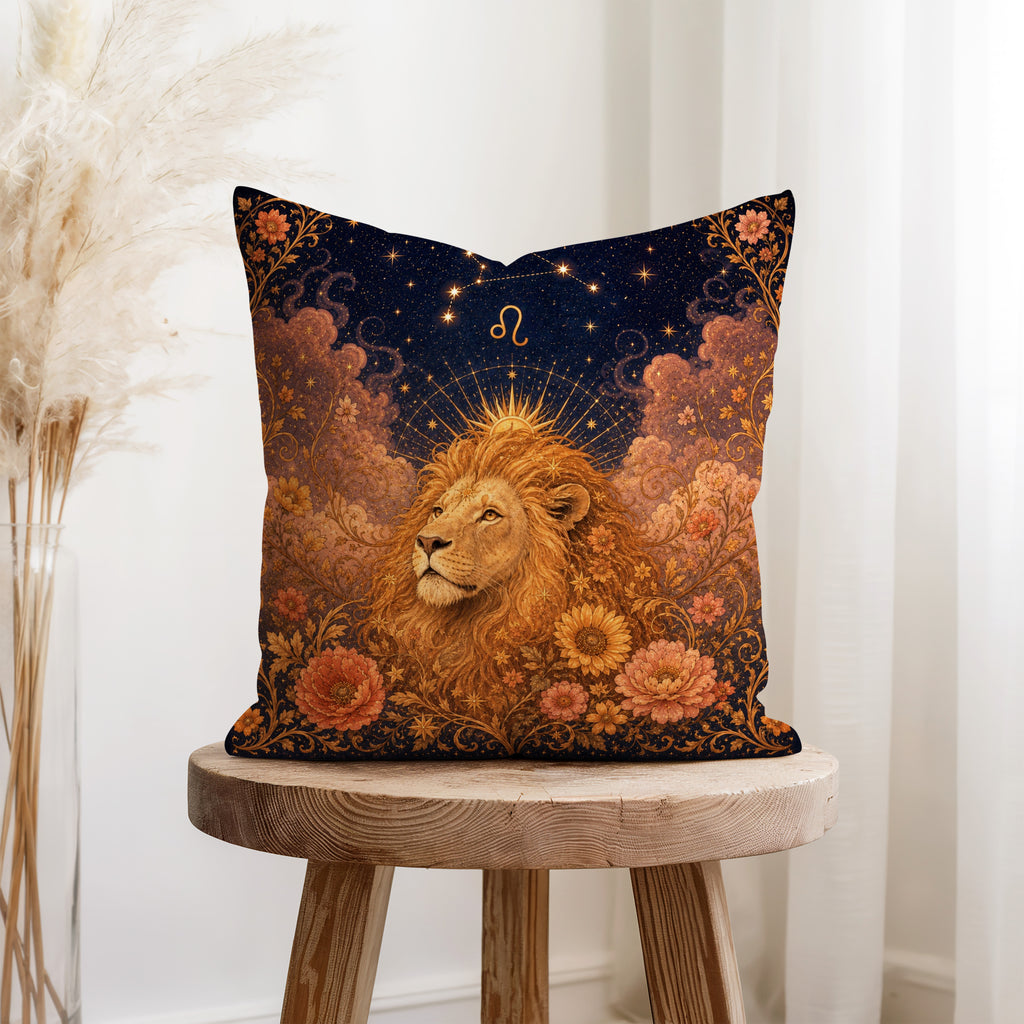 The Sunlit Lion – Leo Zodiac Pillow