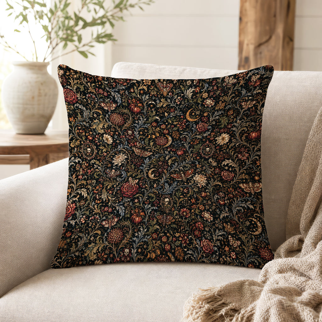 Moonlit Tapestry – Gothic Floral Pillow