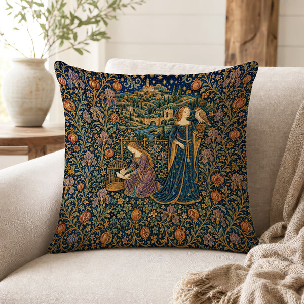 The Falconer’s Garden – Medieval Tapestry Pillow