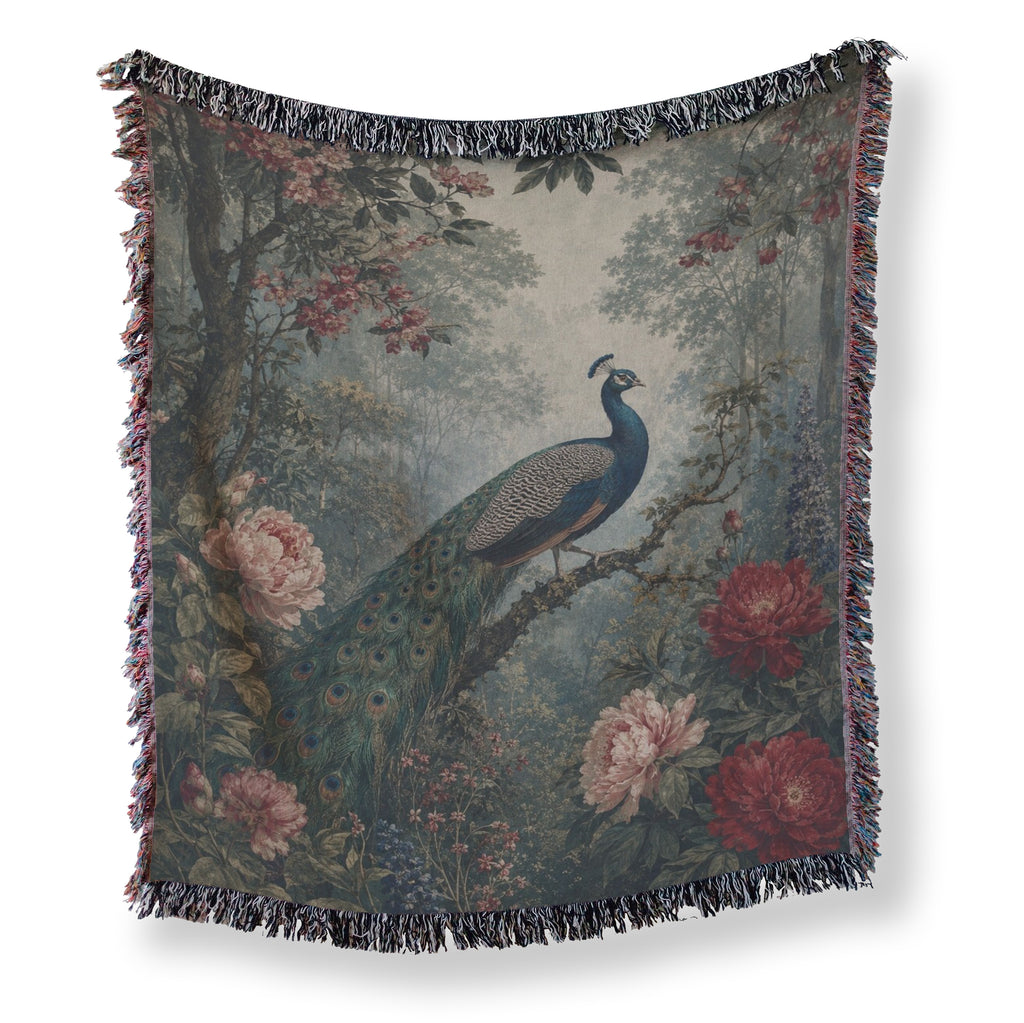 Crimson Peony Peacock Blanket