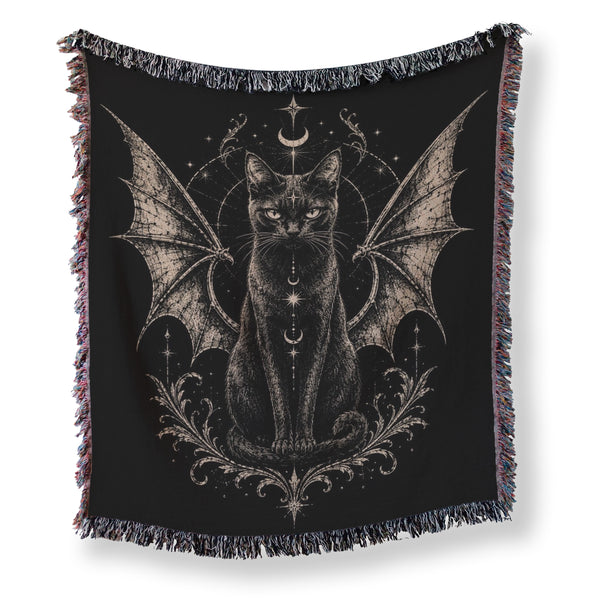 Winged Black Cat Celestial Blanket