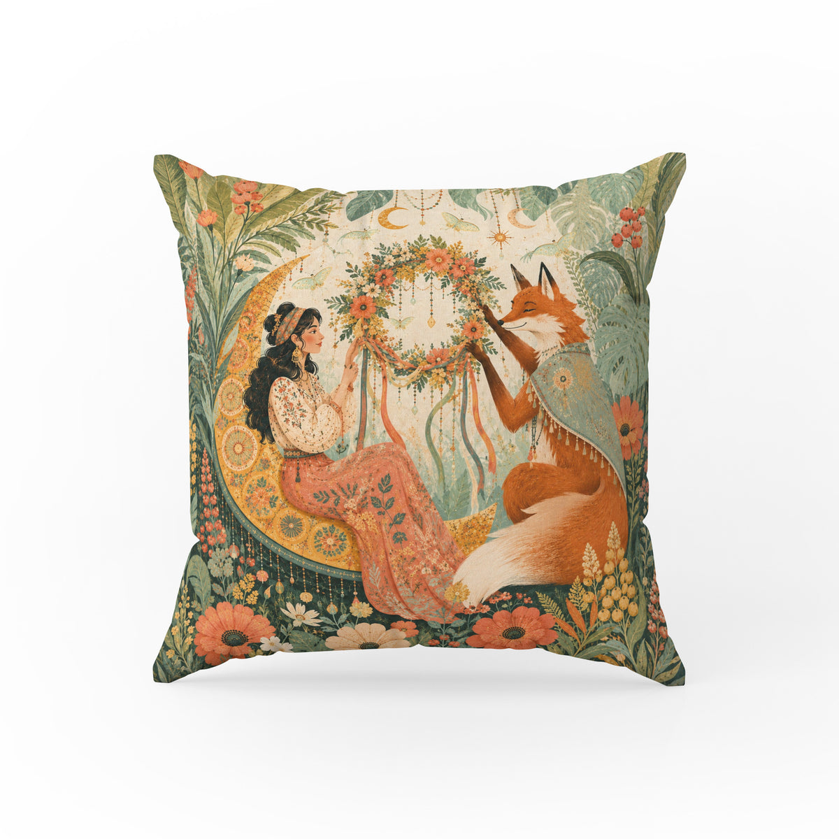 The Fox & Crescent Moon – Woodland Fantasy Pillow
