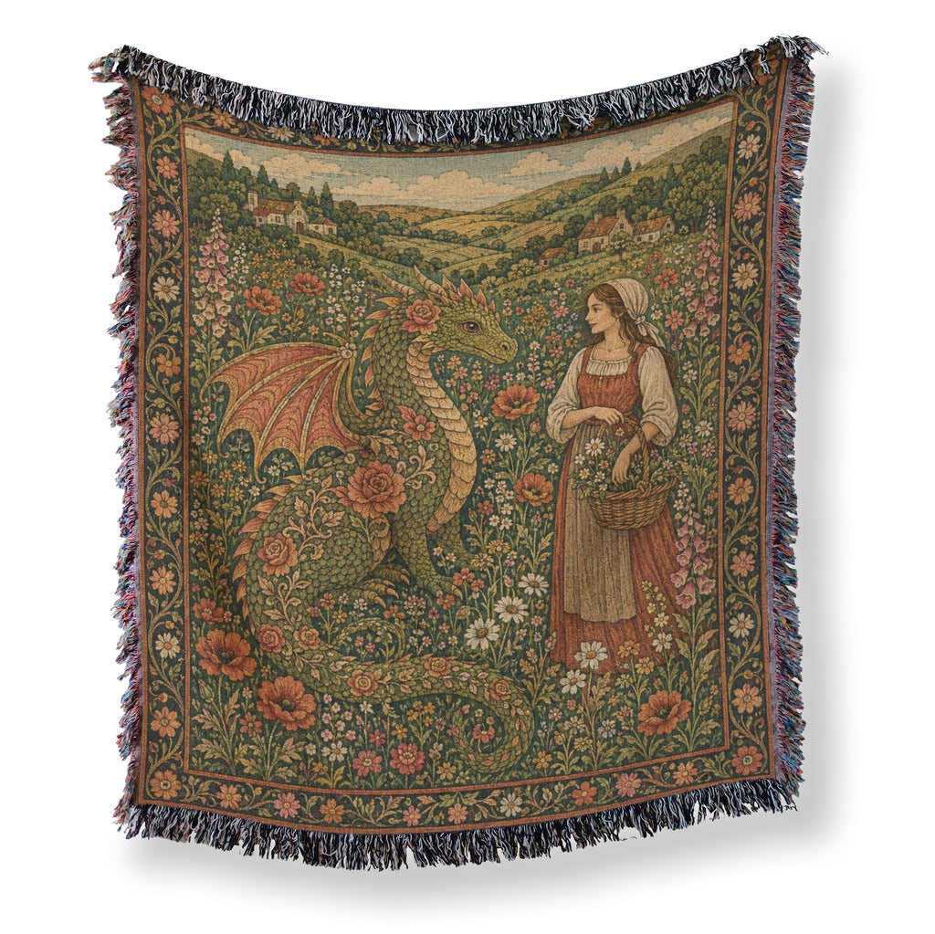 The Rosebound Meadow Dragon Blanket