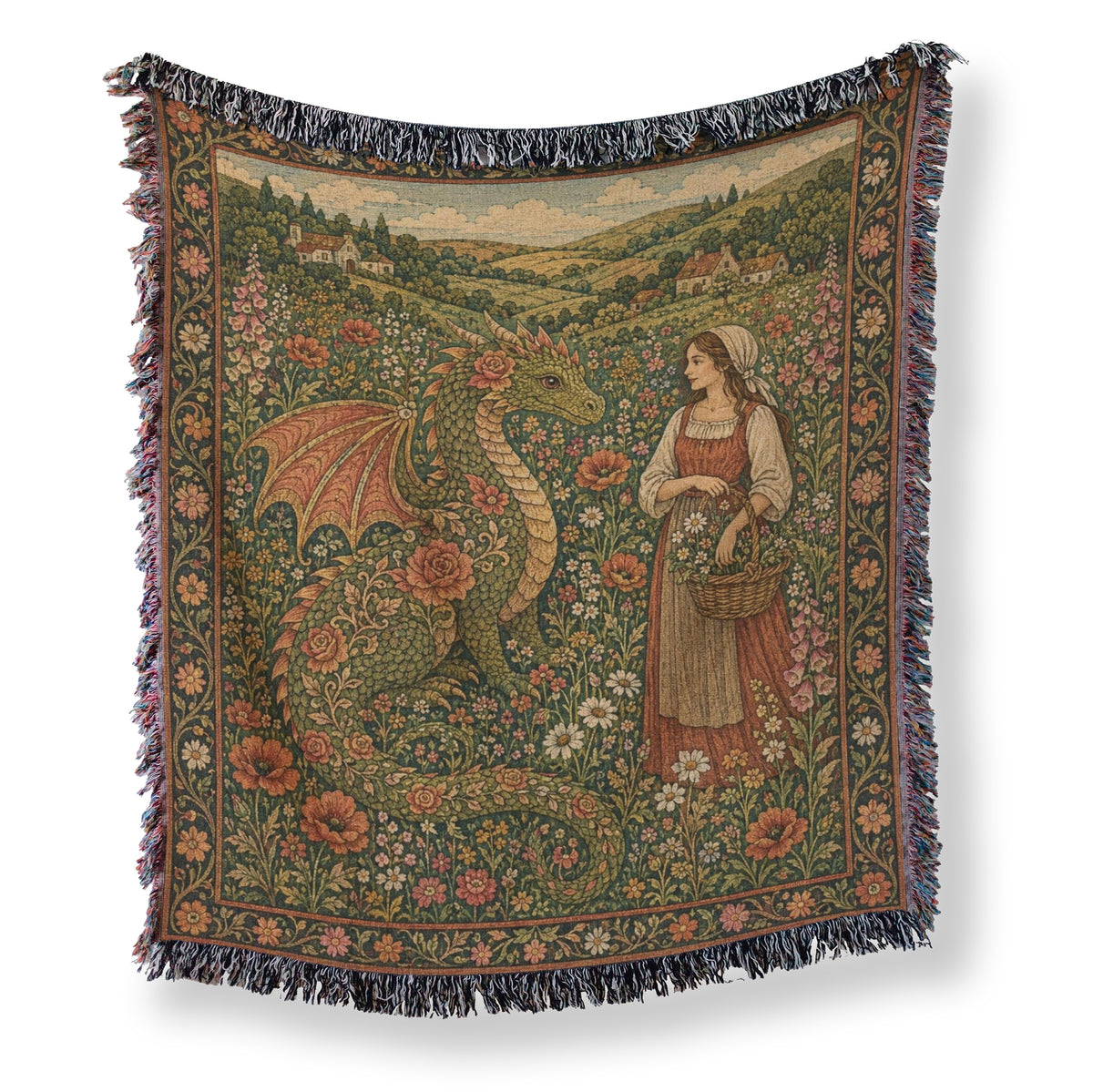 The Rosebound Meadow Dragon Blanket