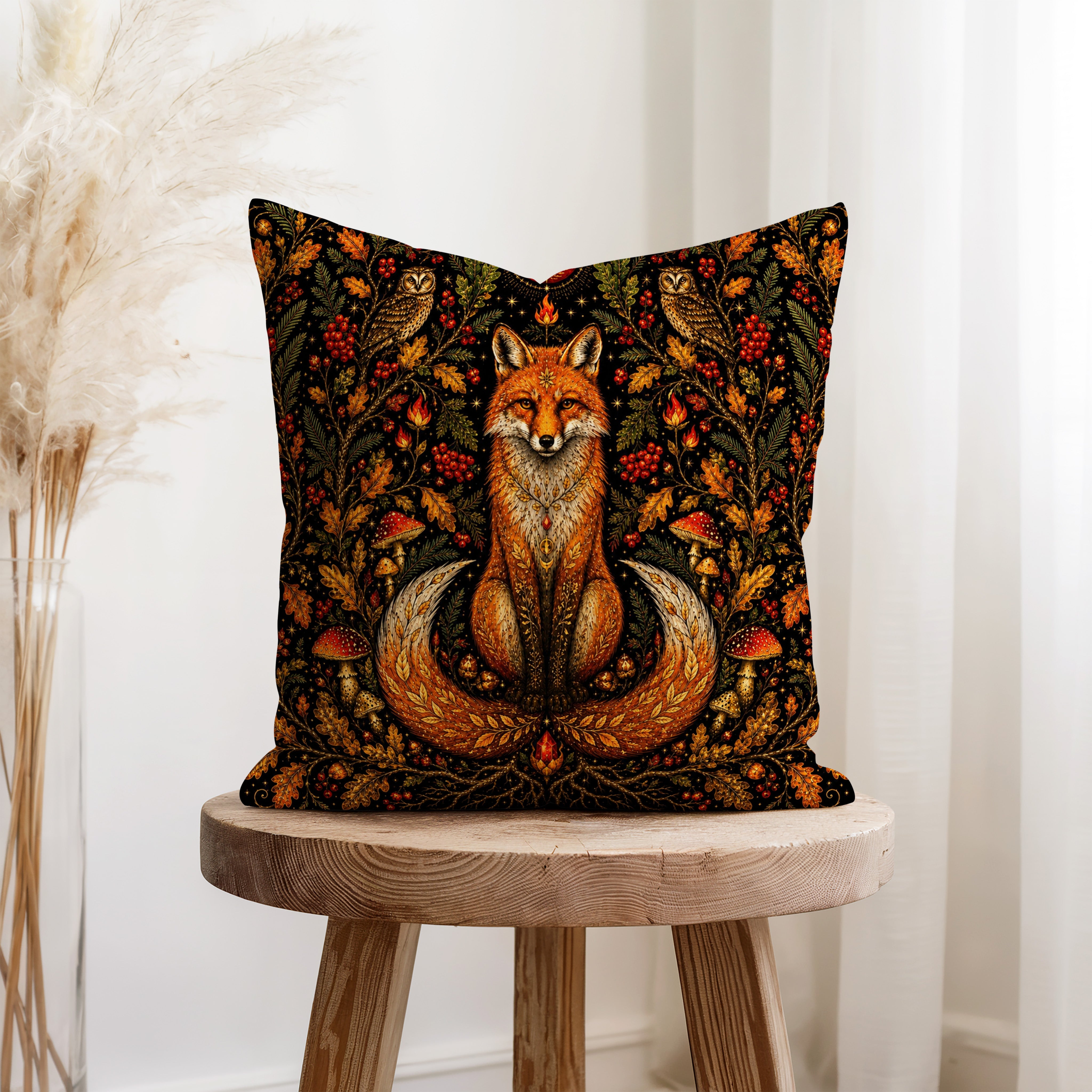 Autumn Foxfire – Fox & Owl Woodland Pillow Secondary image