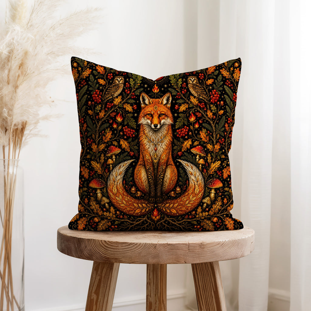 Autumn Foxfire – Fox & Owl Woodland Pillow