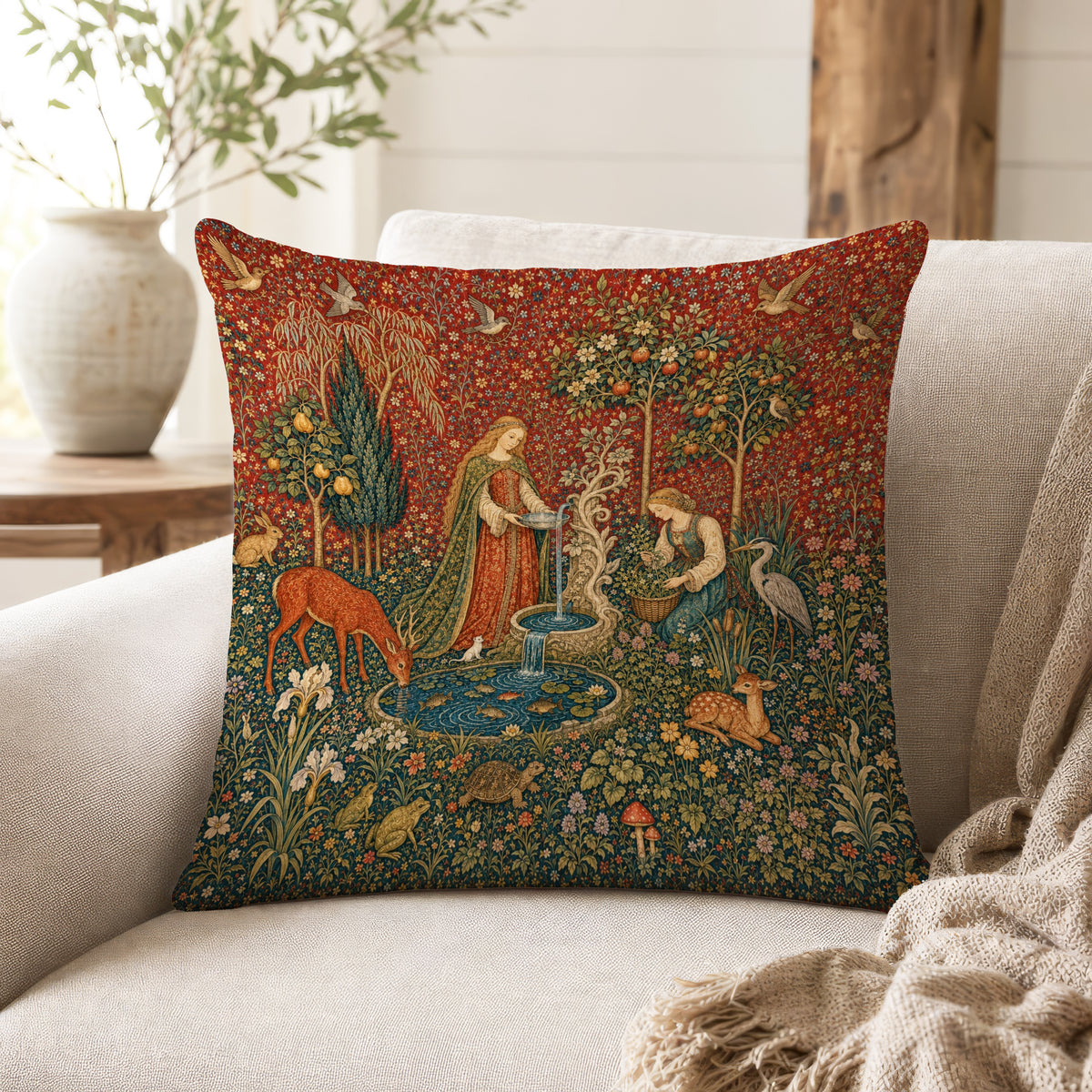 The Fountain Garden – Medieval Tapestry Pillow