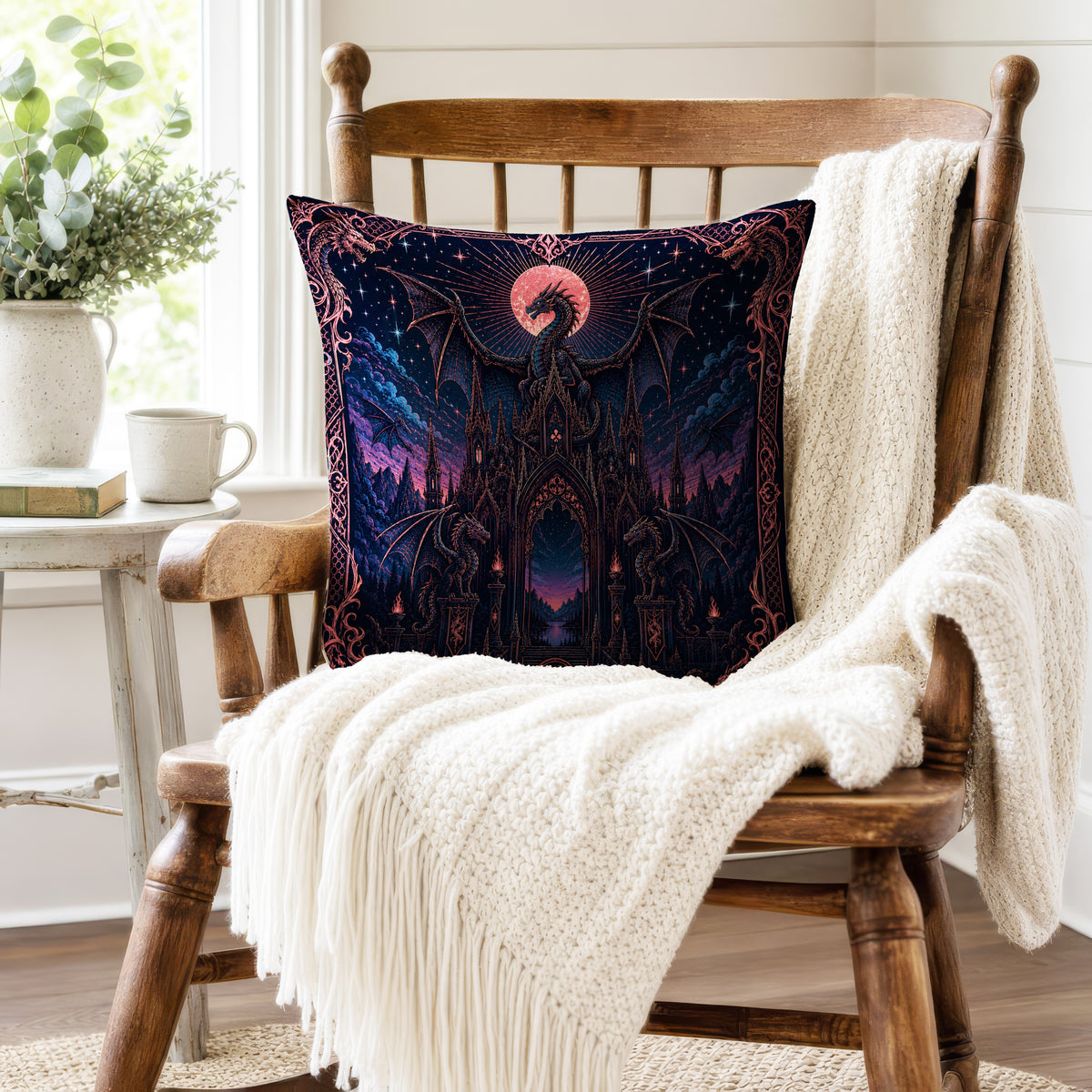 Dragon Cathedral – Gothic Fantasy Pillow