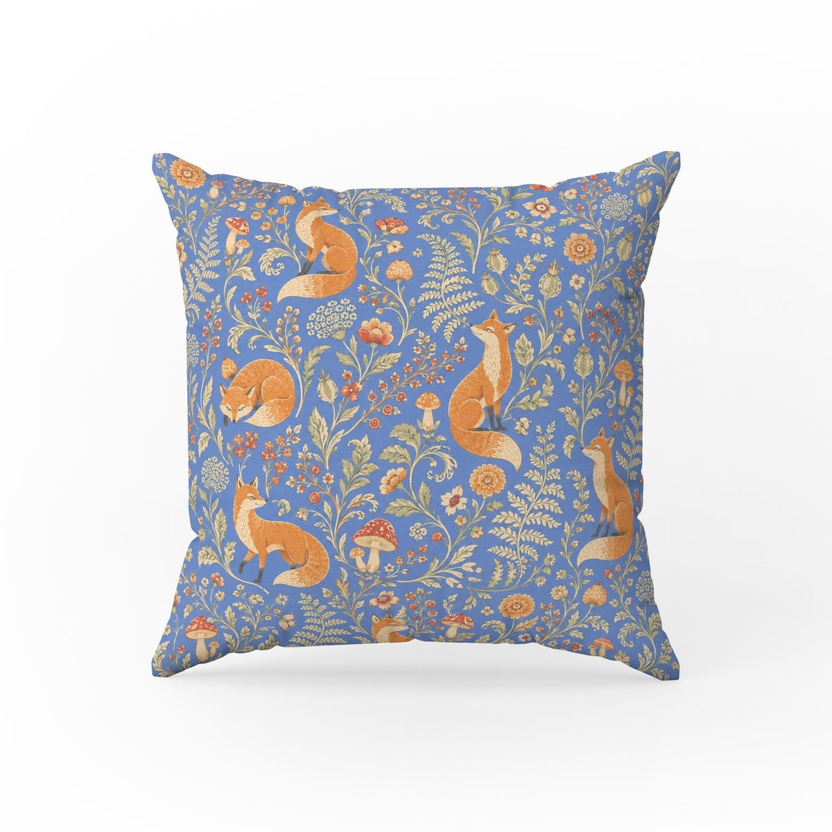 Foxes in Bloom – Blue Woodland Floral Pillow Main image
