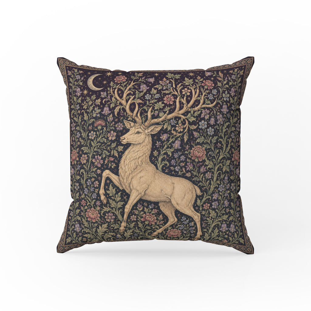 Moonlit Stag – Medieval Woodland Pillow