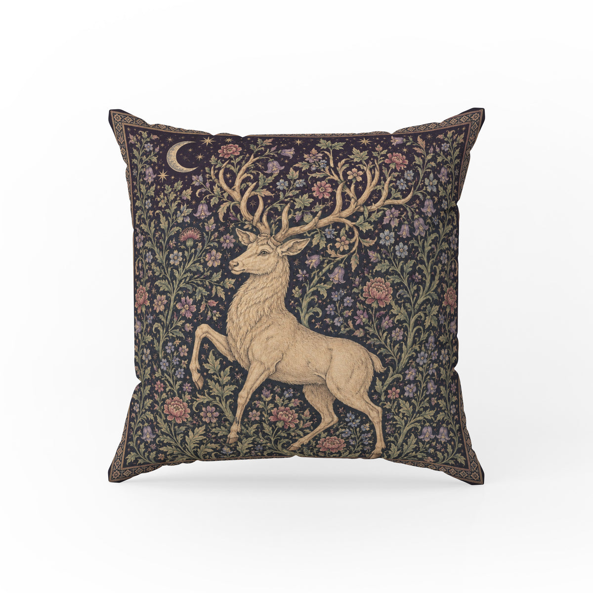 Moonlit Stag – Medieval Woodland Pillow